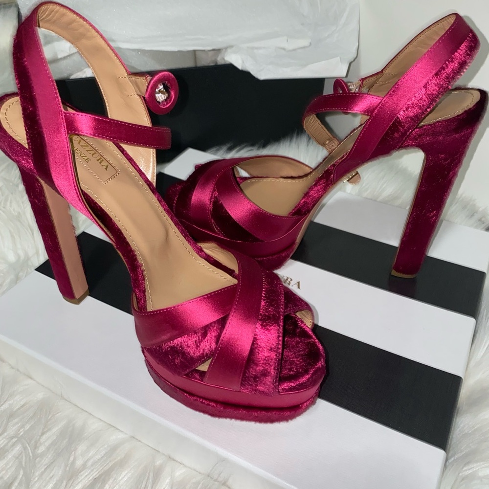 Aquazzura Fuchsia Velvet coquette Heels